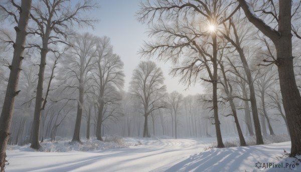 A serene snowy day featuring a landscape