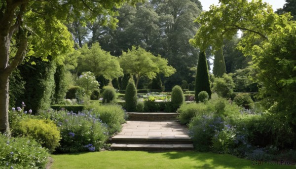 A garden set against the backdrop of a breathtaking day
