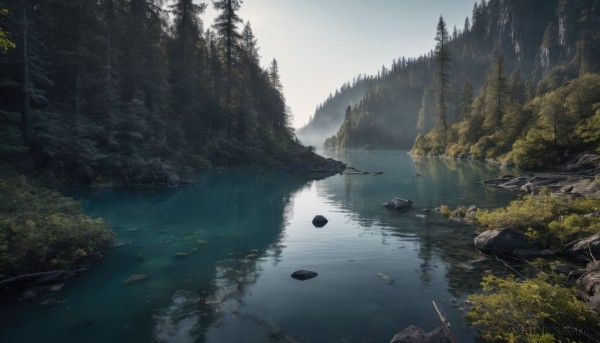 outdoors,sky,day,cloud,water,tree,no humans,sunlight,nature,scenery,forest,reflection,rock,mountain,river,landscape,lake,reflective water