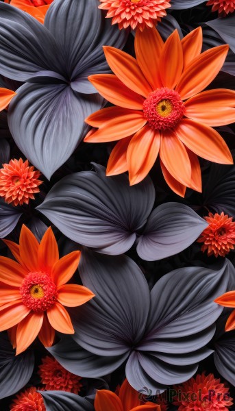 flower,no humans,leaf,red flower,orange flower,still life,black background,scenery