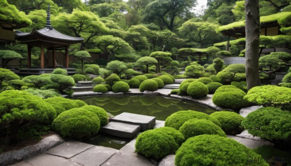 outdoors,day,tree,no humans,grass,nature,scenery,forest,rock,stairs,road,bush,torii,architecture,east asian architecture,shrine,path,stone lantern,real world location,green theme,moss,stone