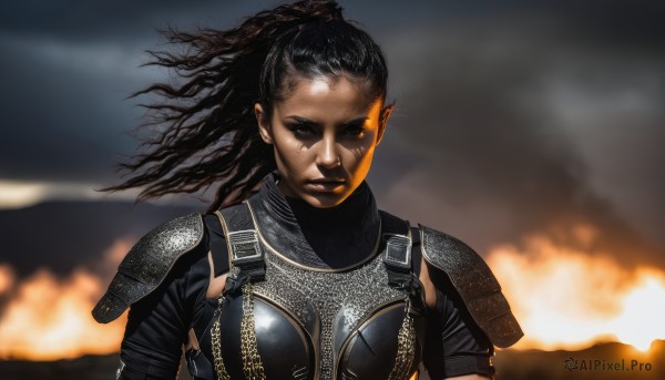 A captivating female within fiery dynamic scene