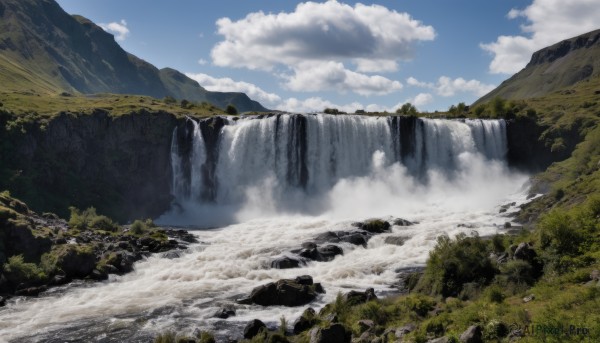 The timeless beauty of a waterfall in a tranquil day