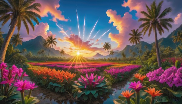 Image of a landscape in a beautiful sunset outdoors