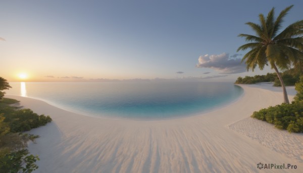 outdoors,sky,day,cloud,water,tree,blue sky,no humans,ocean,beach,sunlight,nature,scenery,sunset,sand,palm tree,sun,horizon,shore,plant,forest,bush,island