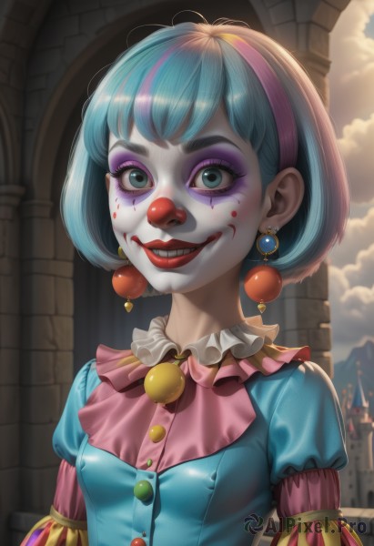 An iconic clown framed by a calm outdoors