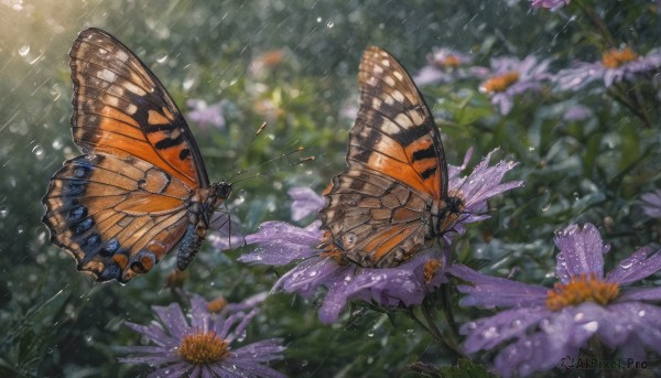 A unique view of a male in rainy outdoors