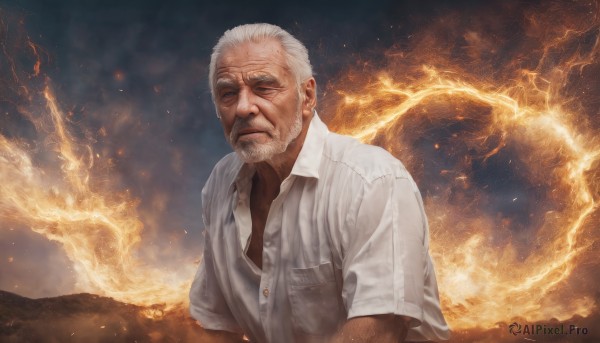 A vivid fiery dynamic scene showcasing a male