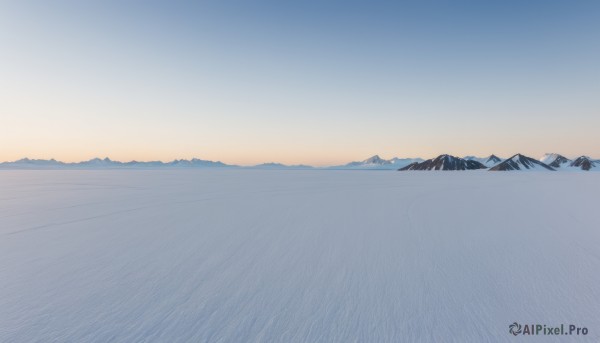 monochrome,comic,outdoors,sky,day,water,blue sky,no humans,ocean,scenery,mountain,horizon,landscape,mountainous horizon,lake,gradient sky,shore,sunrise,tree,nature,snow,sunset,sun,winter,bare tree