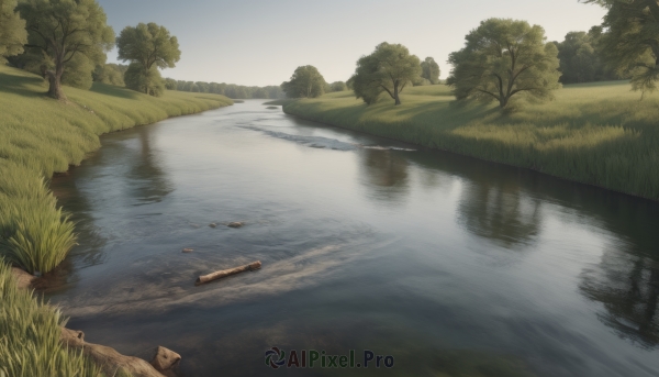 outdoors,sky,day,water,tree,no humans,grass,nature,scenery,forest,reflection,rock,river,lake,reflective water