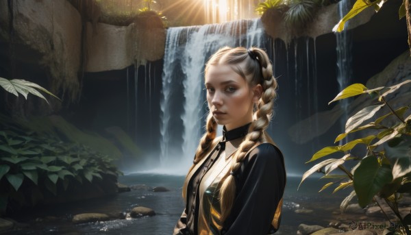 A serene outdoors featuring a female