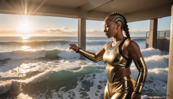 A female caught in a breathtaking sunset day