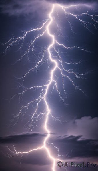A lightning surrounded by a serene outdoors
