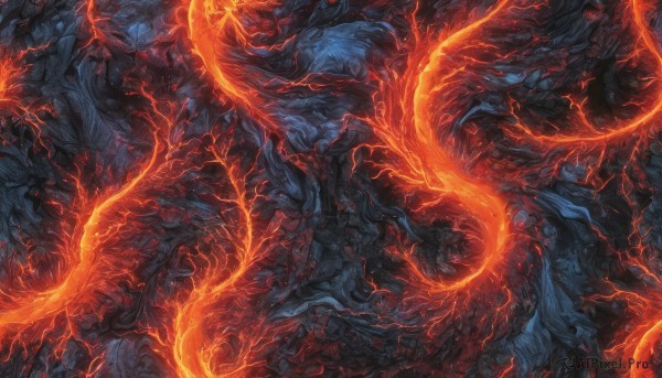 A glimpse of a monster in a ethereal fiery dynamic scene