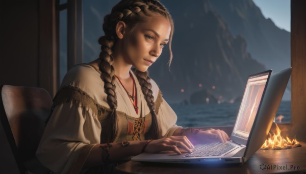 A female in a serene fiery mountain