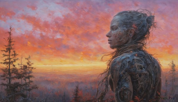 A striking sunset outdoors featuring the elegance of a male
