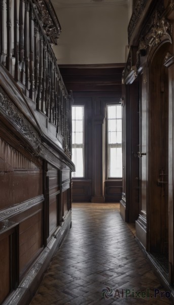 day,indoors,no humans,window,sunlight,scenery,wooden floor,stairs,door,architecture,pillar,hallway,chandelier,tiles,tile floor,floor,ceiling,carpet,vanishing point