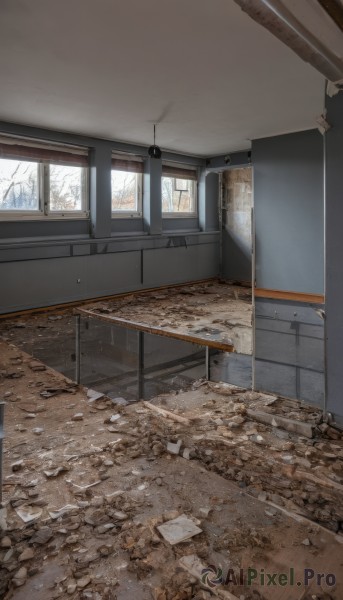 day,indoors,tree,no humans,window,chair,table,scenery,desk,classroom,ruins,bare tree,broken glass,broken window,door,glass,tile floor,crack,school,cracked floor