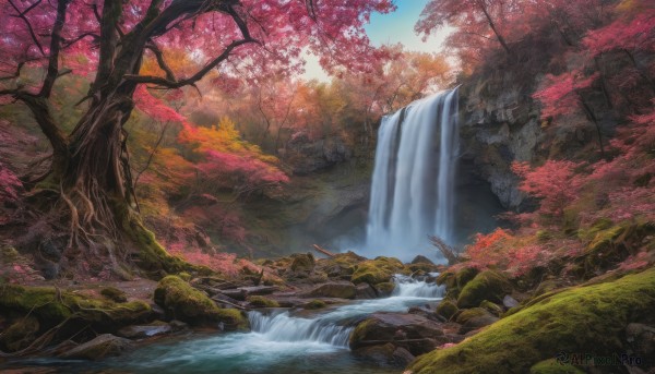 A waterfall in a picturesque day