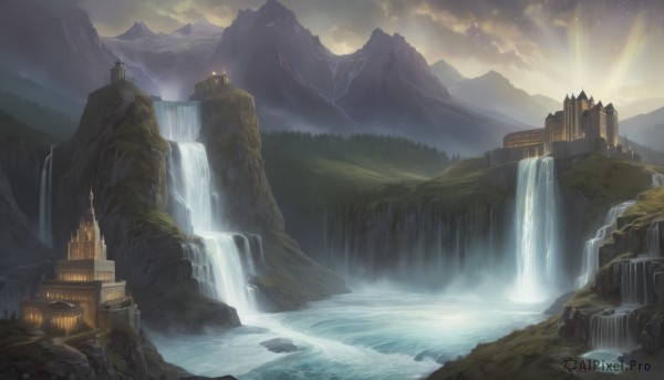 The majestic beauty of a waterfall set within a calm outdoors