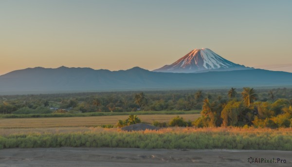A stunning portrayal of a landscape in a lush sunset day