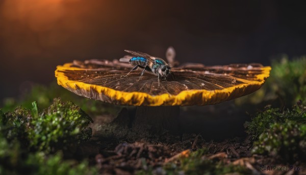 flower,outdoors,wings,blurry,tree,no humans,depth of field,blurry background,bug,plant,nature,scenery,antennae,flying,science fiction,realistic