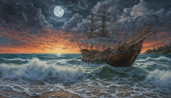 A enchanting sunset outdoors highlighting a boat