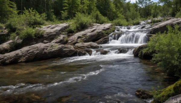 The serene presence of a waterfall in a breathtaking day