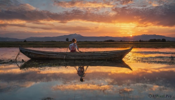 A vibrant boat captured in sunset outdoors