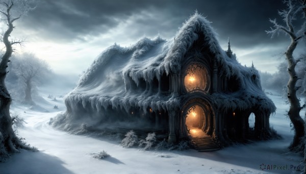 A landscape framed by the beauty of a calm snowy outdoors