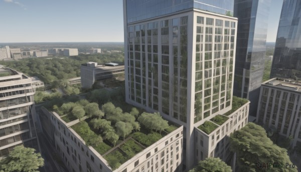 outdoors,sky,day,cloud,water,tree,blue sky,no humans,window,building,scenery,city,cityscape,skyscraper,ocean,ruins