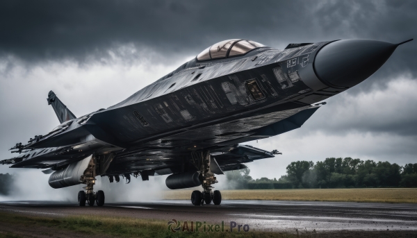 outdoors,sky,cloud,tree,military,no humans,helmet,cloudy sky,forest,flying,science fiction,realistic,aircraft,military vehicle,airplane,vehicle focus,spacecraft,jet,missile,fighter jet,1boy,multiple boys,signature,2boys,nature,pilot suit,cockpit,pilot