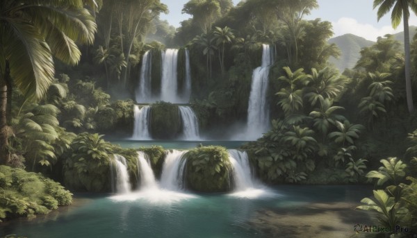A waterfall amidst a calm day