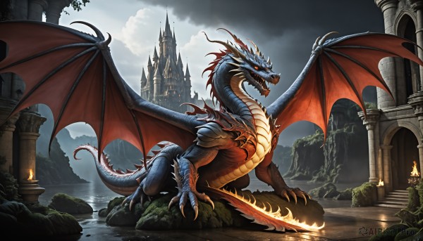 A unique view of a monster in fiery outdoors