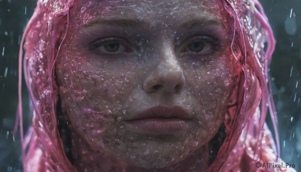 A ethereal rainy dynamic scene showcasing a female