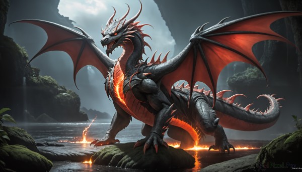 The charm of a monster in a scenic fiery outdoors