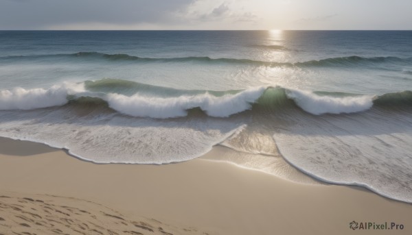 outdoors,sky,cloud,water,no humans,ocean,beach,sunlight,cloudy sky,scenery,sunset,mountain,sand,sun,horizon,waves,shore,sunrise,day