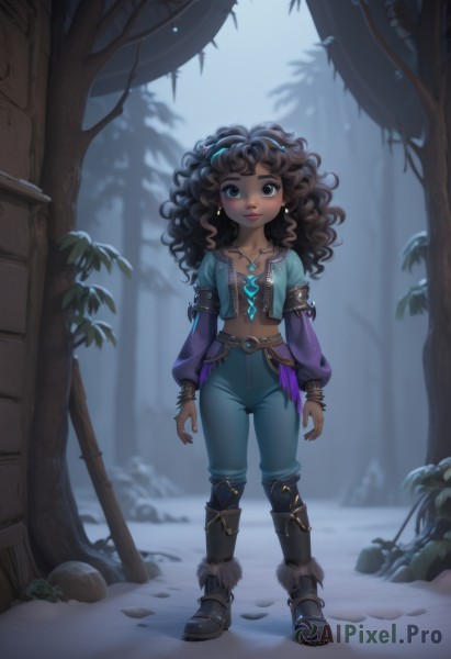 Snowy day brought to life with a serene female