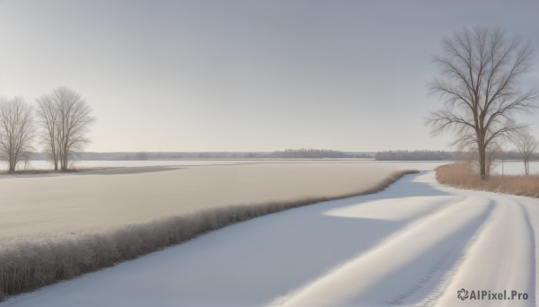 HQ,outdoors,sky,day,cloud,tree,blue sky,no humans,building,scenery,snow,city,road,cityscape,winter,bare tree,river,grey sky,beach,realistic,sand,horizon,landscape,fog,shore