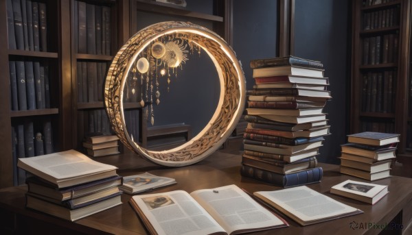 indoors,book,no humans,window,night,table,scenery,paper,open book,bookshelf,light,book stack,library,still life,globe,desk,reflection