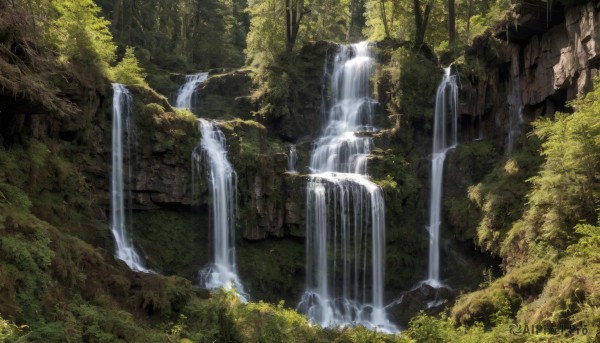 A waterfall showcased in a vivid day