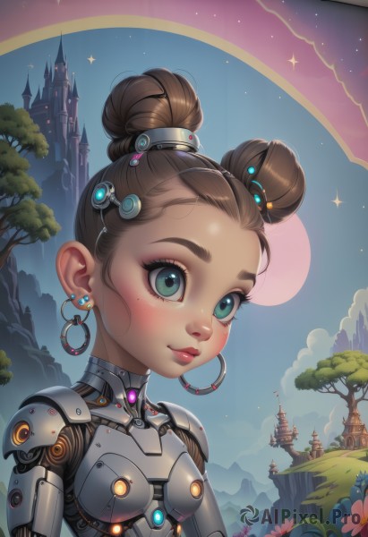 The serene presence of a cyborg in a peaceful outdoors