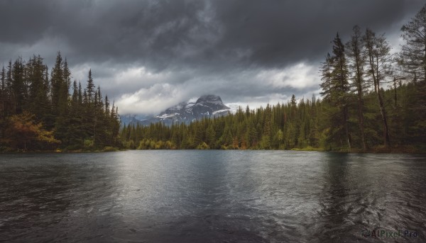 outdoors,sky,day,cloud,water,tree,no humans,cloudy sky,grass,nature,scenery,forest,reflection,mountain,river,landscape,lake,fog,grey sky,road,mountainous horizon,overcast,pine tree