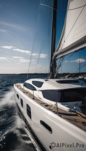 outdoors,sky,day,cloud,signature,water,blue sky,no humans,ocean,scenery,horizon,watercraft,vehicle focus,ship,boat,waves