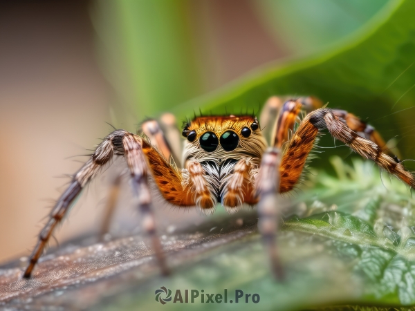 looking at viewer,blurry,no humans,depth of field,blurry background,animal,bug,realistic,animal focus,oversized animal,solo,full body,artist name,water,watermark,web address,monster,blurry foreground,rainbow,extra eyes,spider