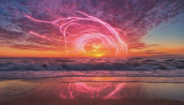 A breathtaking sunset outdoors with a lightning