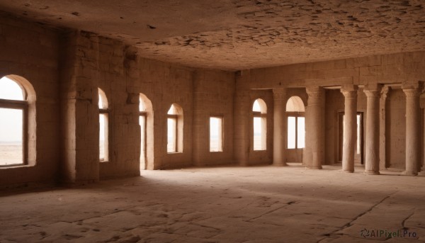 outdoors,day,indoors,no humans,window,sunlight,building,scenery,door,wall,ruins,pillar,hallway,arch,column,architecture,stone floor