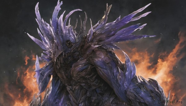 A male in a serene fiery dynamic scene