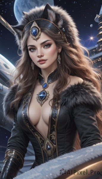 The elegance of a female in a tranquil night sky