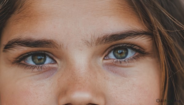 1girl,solo,looking at viewer,brown hair,1boy,brown eyes,male focus,signature,eyelashes,portrait,close-up,realistic,eye focus,lips